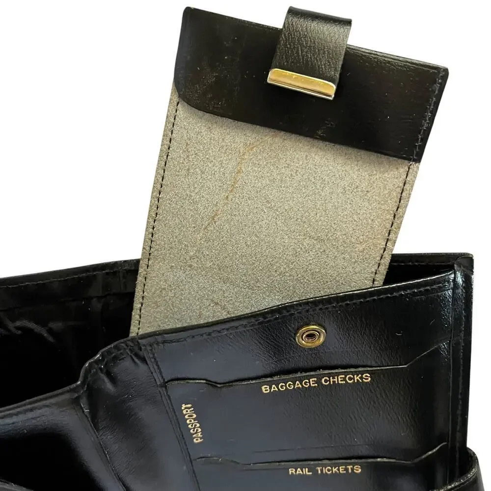 Vintage Black Cowhide Leather Travel Wallet - Unisex Document Organizer
